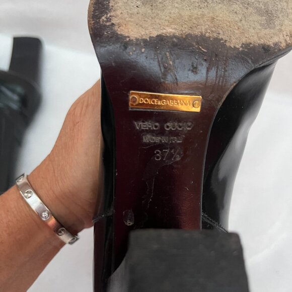 Auc Dolce&Gabbana pointed toe elasticized gores chunky heel smooth leather boots - Picture 6 of 13